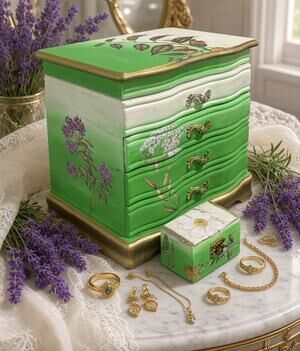 Upcycled Solid Wood Chest Jewelry Box with Bonus Trinket Box
